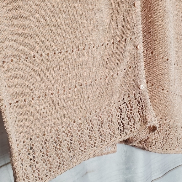 Bice by Sag Harbor Light Pink Crochet Knit V-Neck Button Cardigan Size XL - Picture 3 of 8